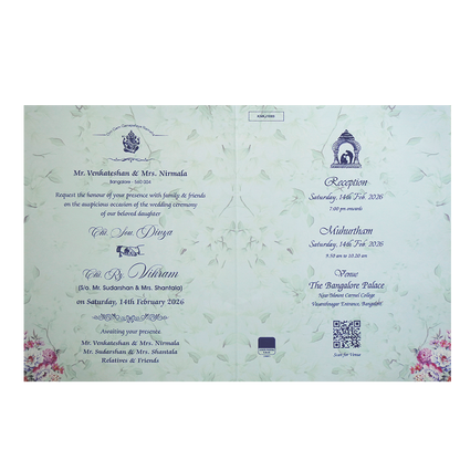 Mint Blue Floral Ganesha Wedding Card-KNKJ1089