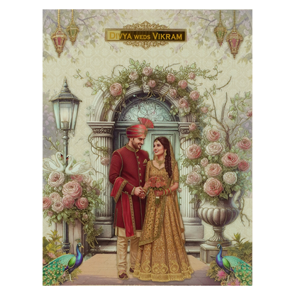 Royal Rose Arch Couple Wedding Card-KNKJ1157