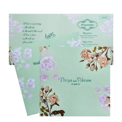 Green Pink Floral Invitation Card-King of Cards