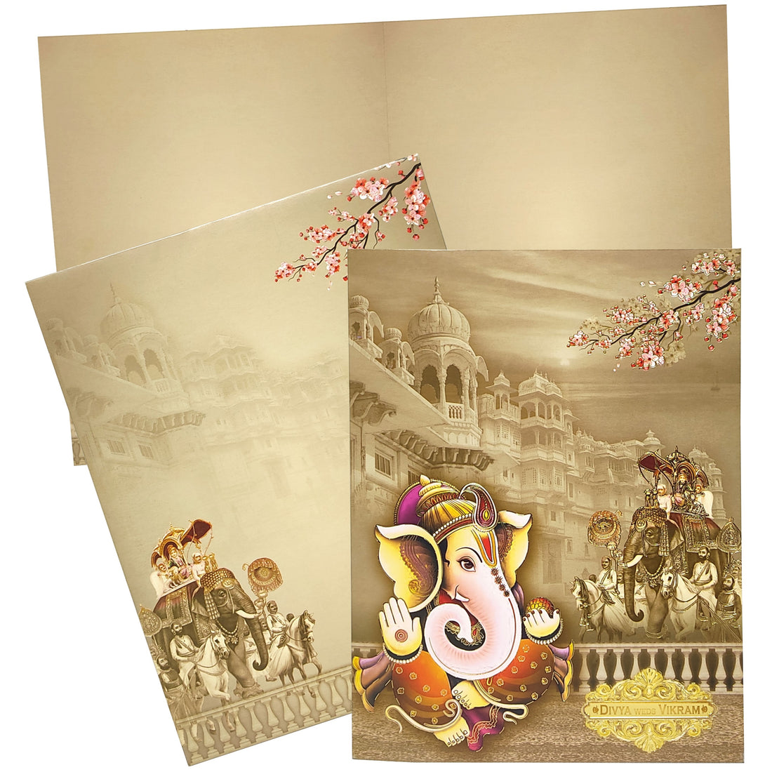 Rustic Green Jumbo Size With Royal Elephant Doli and Colourful Ganesha Wedding Card-KNKJ1093