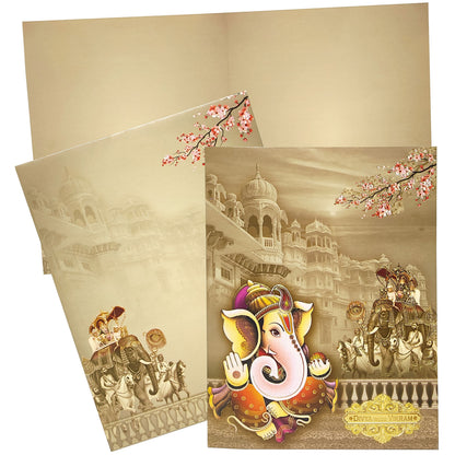 Rustic Green Jumbo Size With Royal Elephant Doli and Colourful Ganesha Wedding Card-KNKJ1093