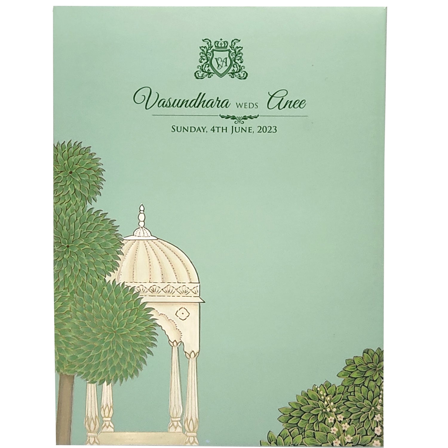 Green Arch Padded Wedding Card-Kbm04130