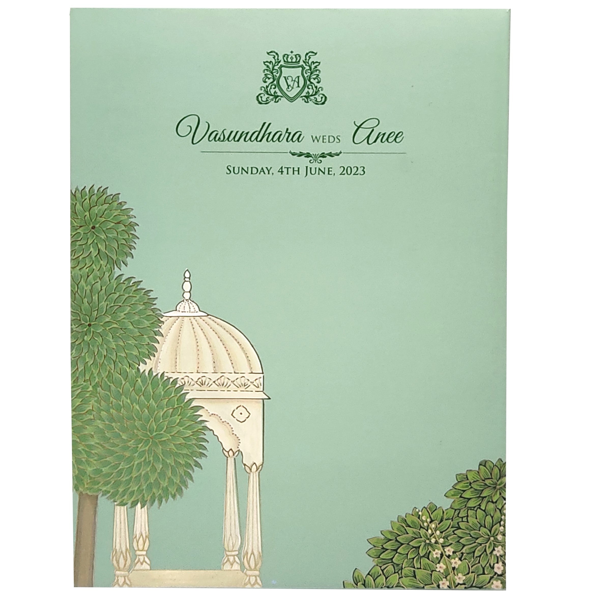 Green Arch Padded Wedding Card-Kbm04130