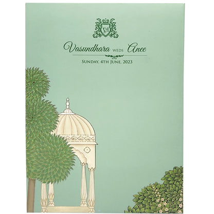 Green Arch Padded Wedding Card-Kbm04130