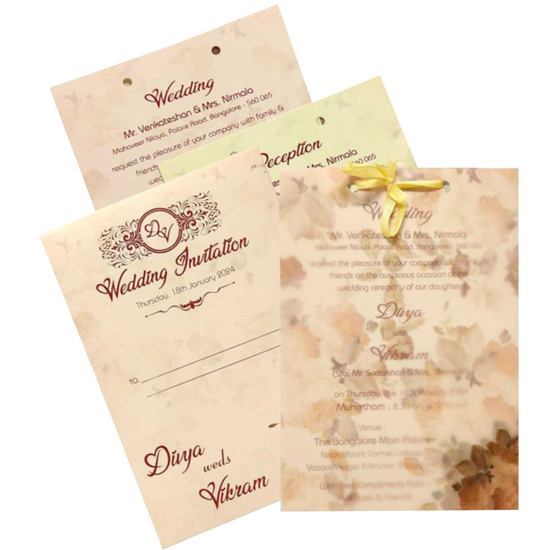 Pink Floral Tracing Sheet Invitation Card-KNCY6604P