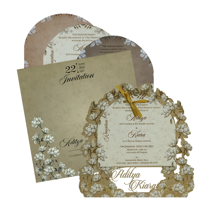 Brown Laser Cut White Floral Wedding Card-King of Cards