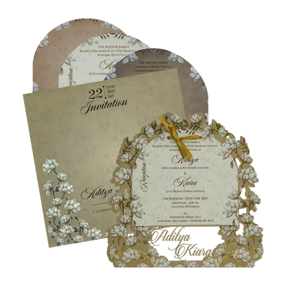 Brown Laser Cut White Floral Wedding Card-King of Cards