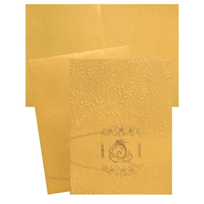 Golden Shimmery Ganesha Wedding Card-KNK2293