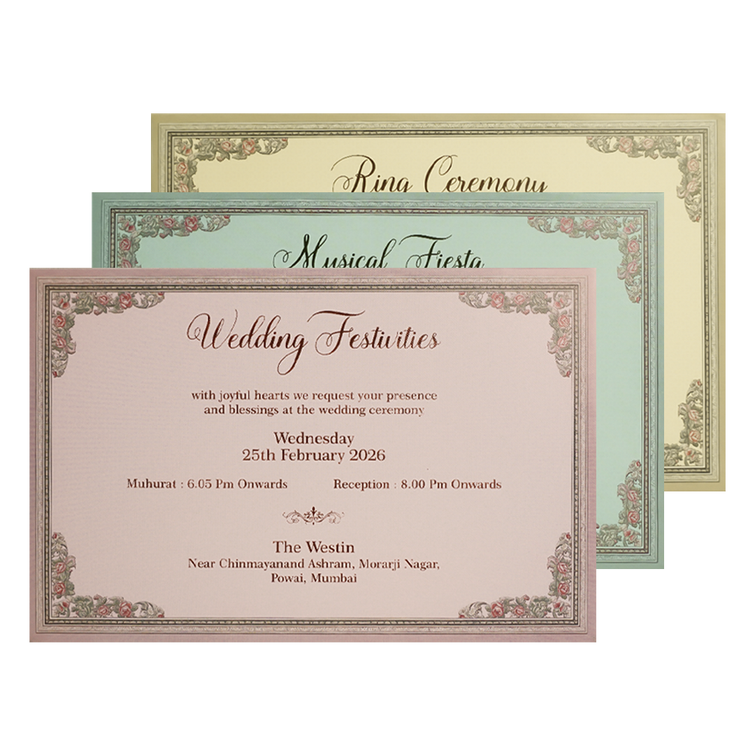 Pink Baroque Floral Wedding Invitation Box-KSI64390