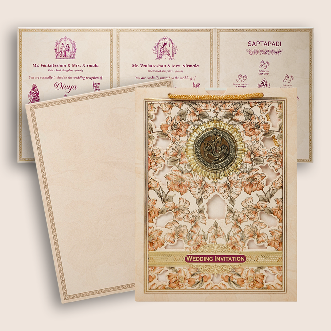 Pink Floral Bag Style Wedding Card-KNAV1803
