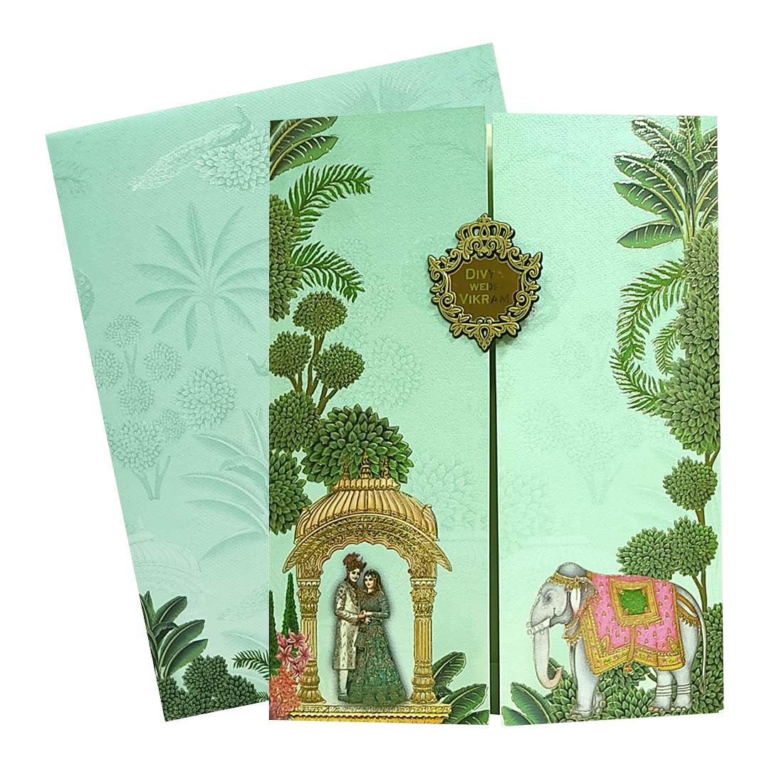 Green Bride Groom Door Style Wedding Card - KNKM8203