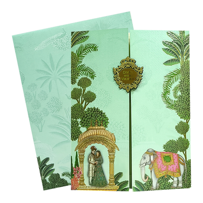 Green Bride Groom Door Style Wedding Card - KNKM8203