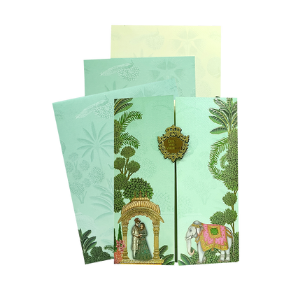 Green Bride Groom Door Style Wedding Card - KNKM8203