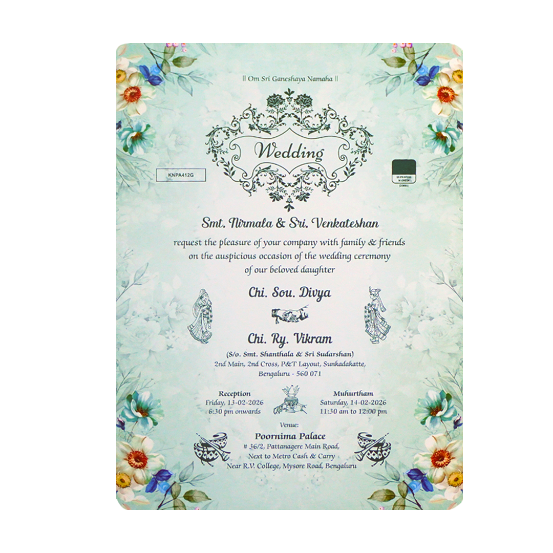 Green Floral Single Sheet Invitation-King of Cards