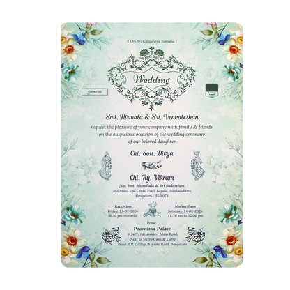 Green Floral Single Sheet Invitation-King of Cards