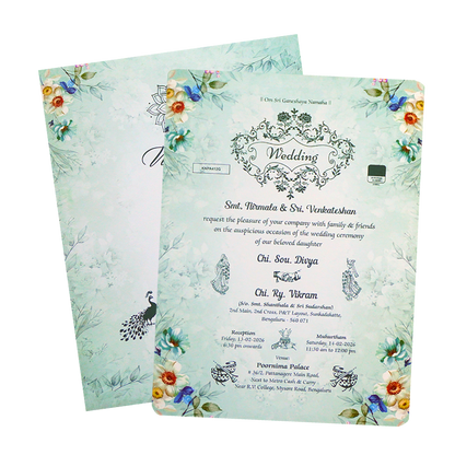 Green Floral Single Sheet Invitation-King of Cards