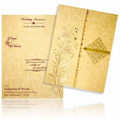 Brown Gold Designer Padded Invite With Name Plate-KNPS9513N