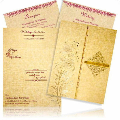 Brown Gold Designer Padded Invite With Name Plate-KNPS9513N