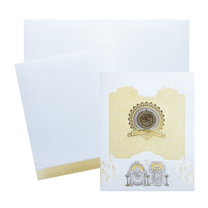 Make your event special with our exclusive White Cream Balaji Padmavathi Wedding Card. Shop now! ?WhatsApp Support ?Express Delivery.