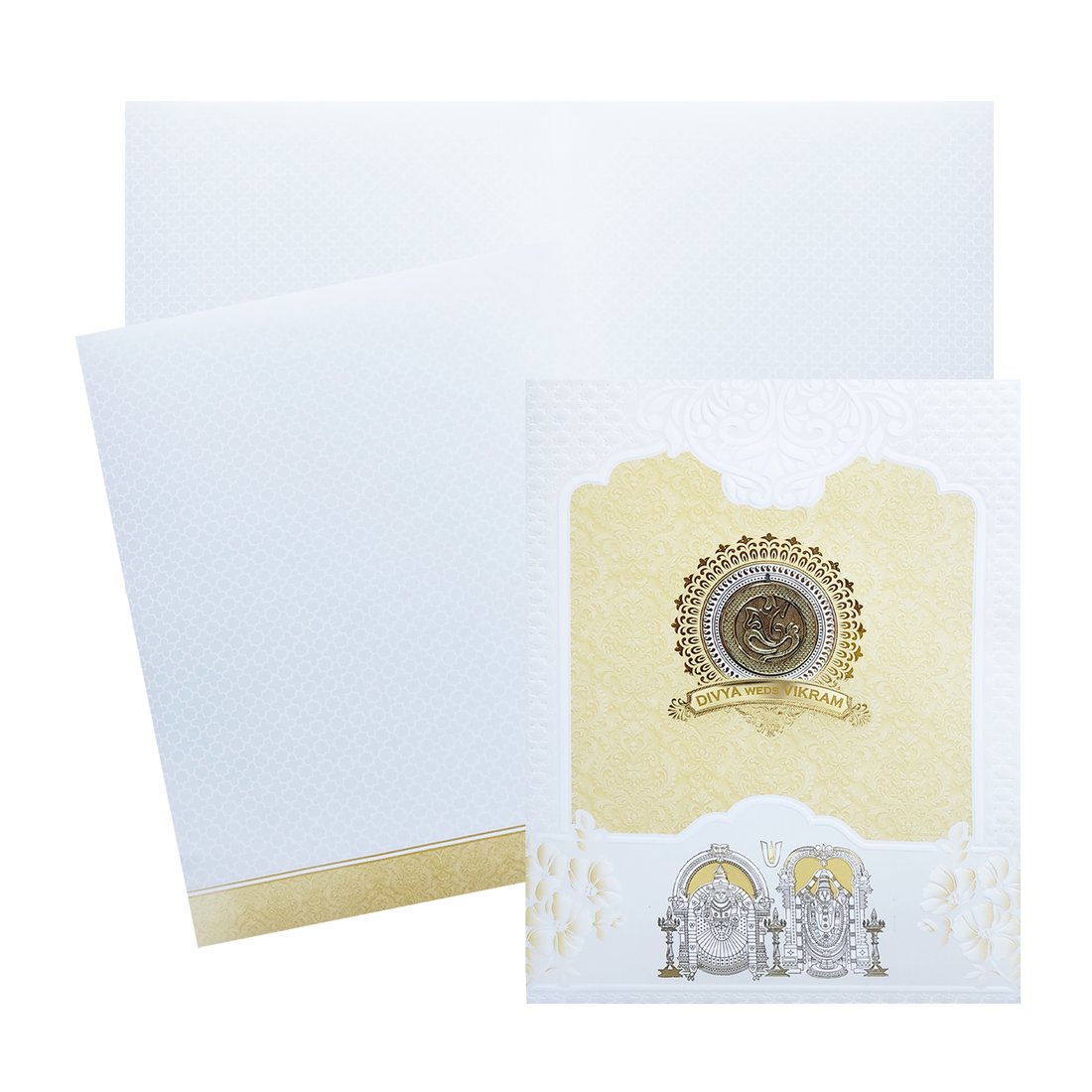 White Cream Balaji Padmavathi Wedding Card-KNJS2088Y