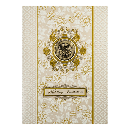 Cream Gold Floral Ganesha Wedding Card-KNK7060W