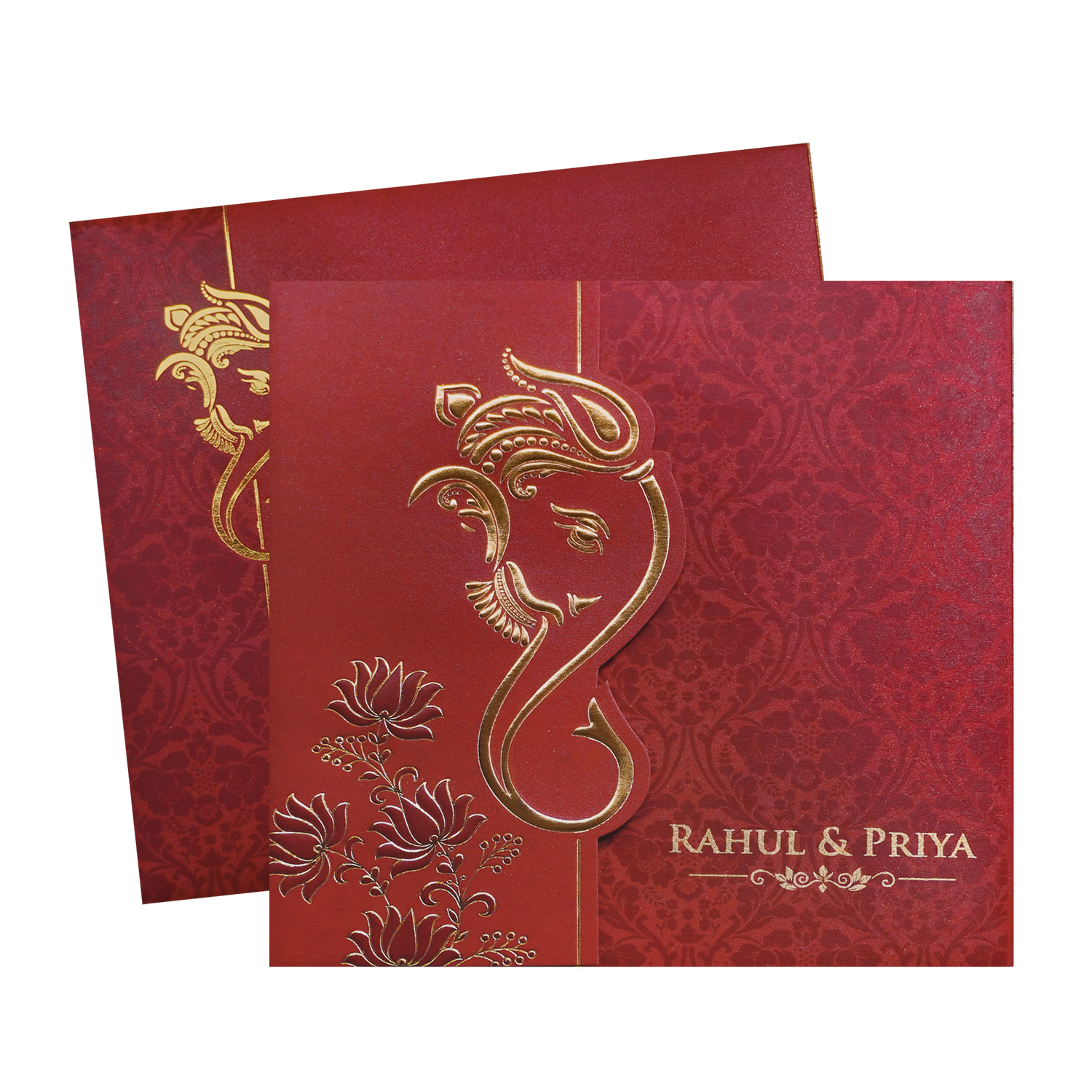 Red Ganesha Cutout Traditional Wedding Invitation Card-King of Cards