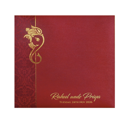 Red Ganesha Cutout Traditional Wedding Invitation Card-KPR06010