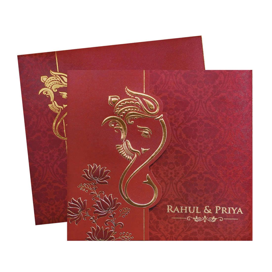 Red Ganesha Cutout Traditional Wedding Invitation Card-KPR06010