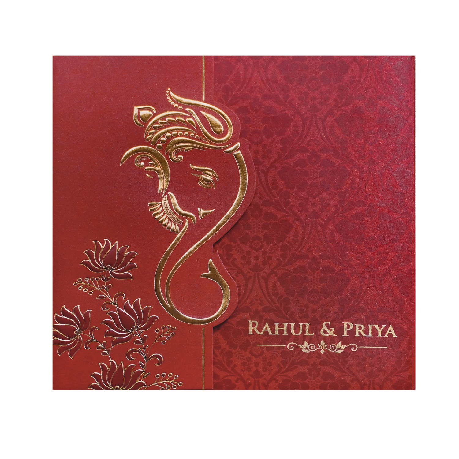 Red Ganesha Cutout Traditional Wedding Invitation Card-KPR06010