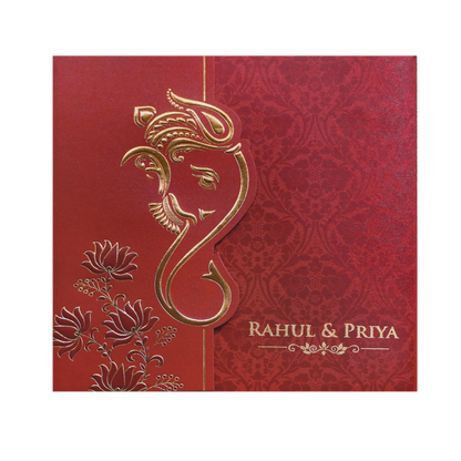 Red Ganesha Cutout Traditional Wedding Invitation Card-KPR06010