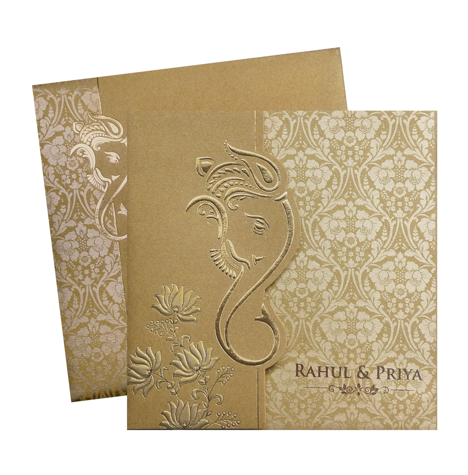 Gold Ganesha Cutout Floral Wedding Invitation Card-King of Cards