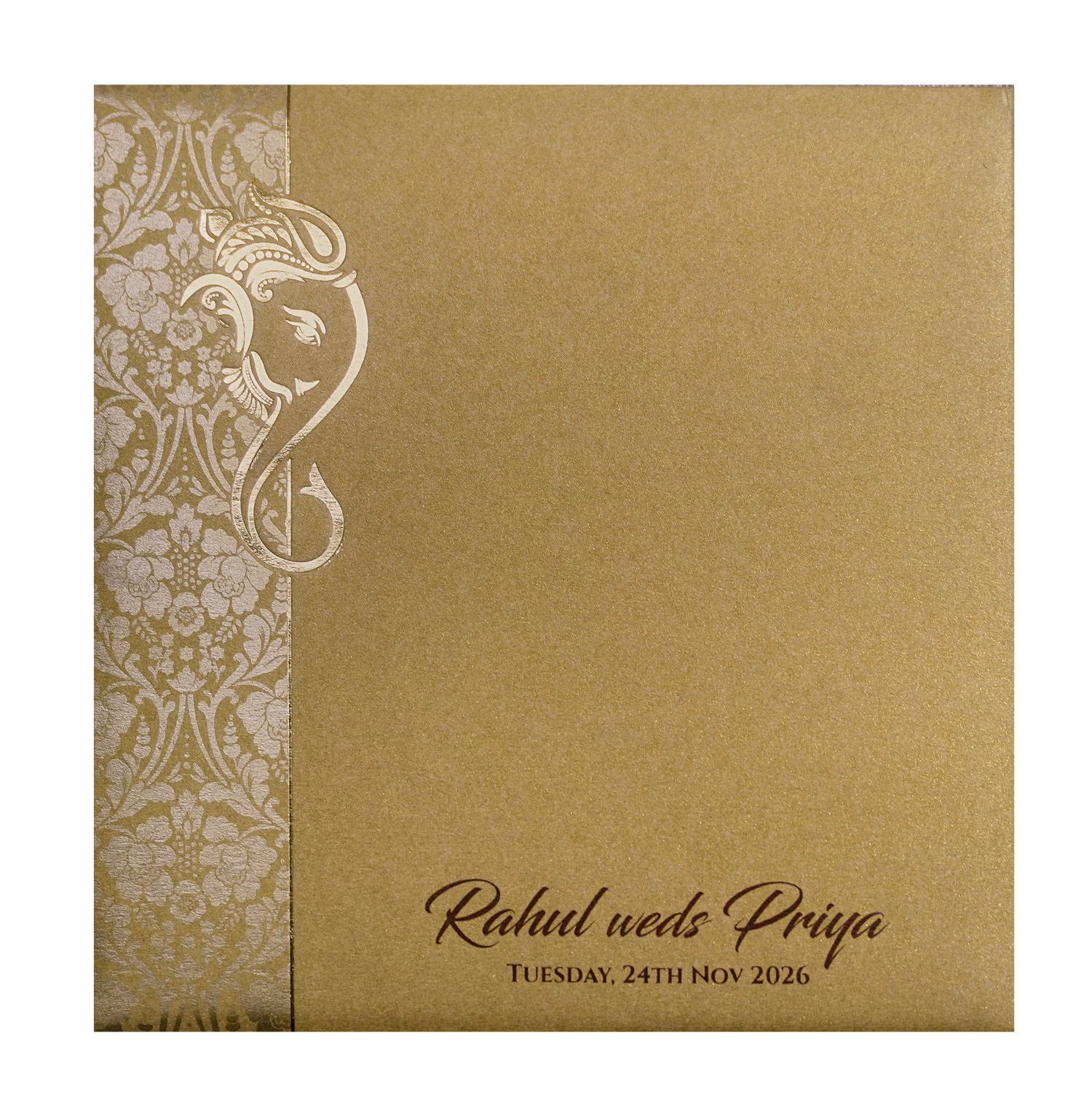 Gold Ganesha Cutout Floral Wedding Invitation Card-KPR06020