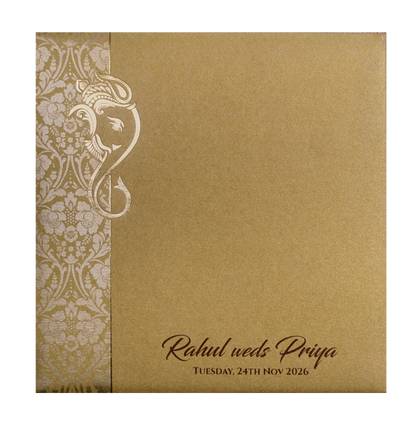 Gold Ganesha Cutout Floral Wedding Invitation Card-KPR06020