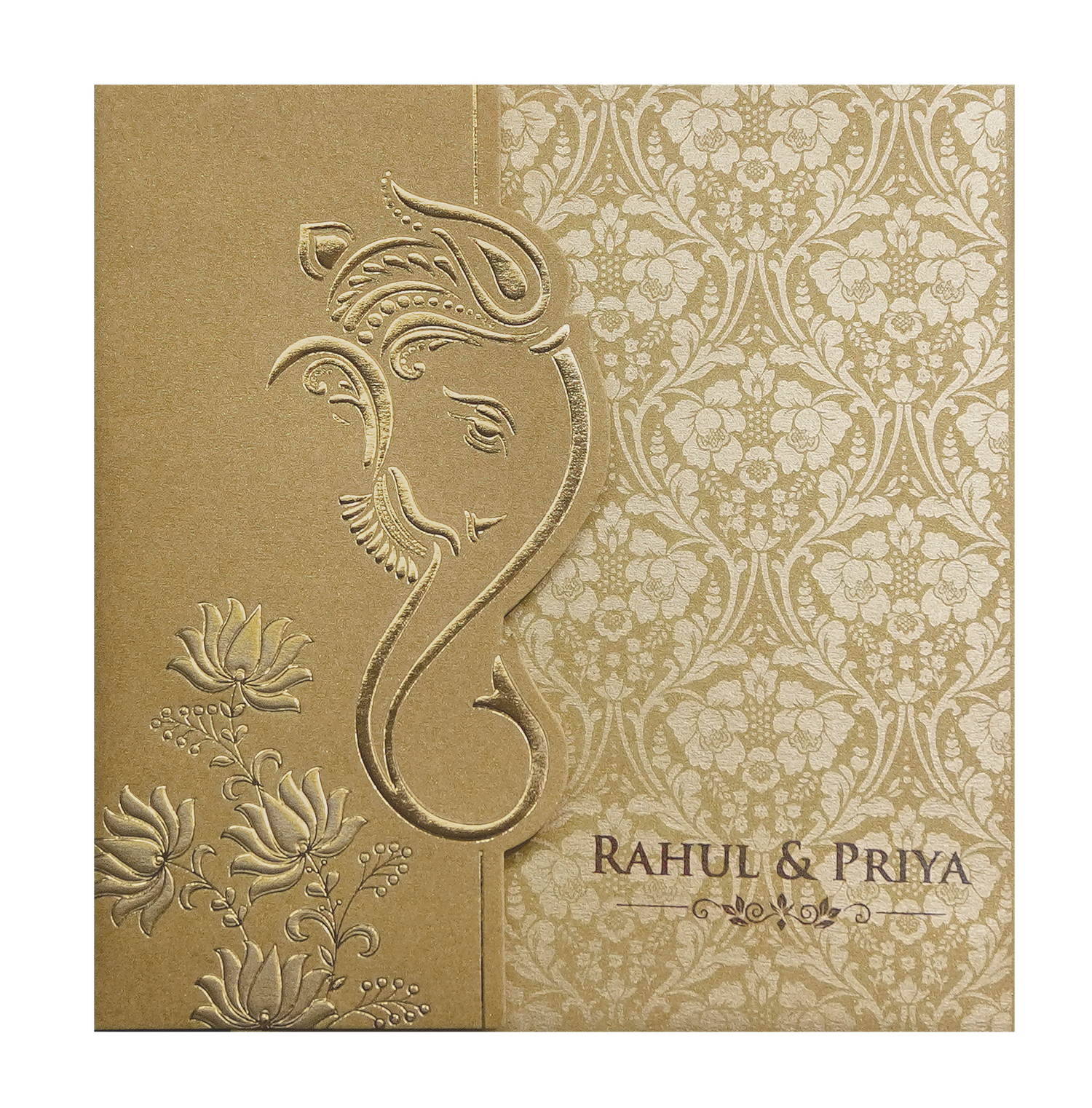 Gold Ganesha Cutout Floral Wedding Invitation Card-KPR06020