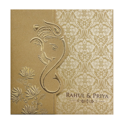 Gold Ganesha Cutout Floral Wedding Invitation Card-KPR06020