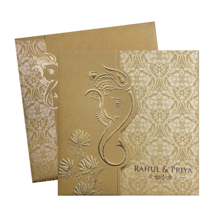 Gold Ganesha Cutout Floral Wedding Invitation Card-KPR06020