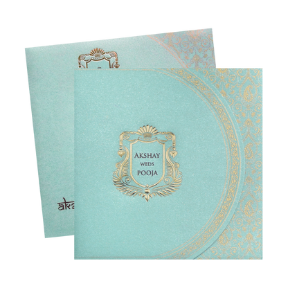 Pastel Blue Royal Crest Wedding Invitation Card-King of Cards