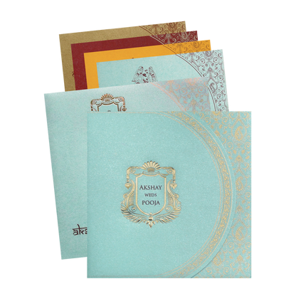 Pastel Blue Royal Crest Wedding Invitation Card-King of Cards