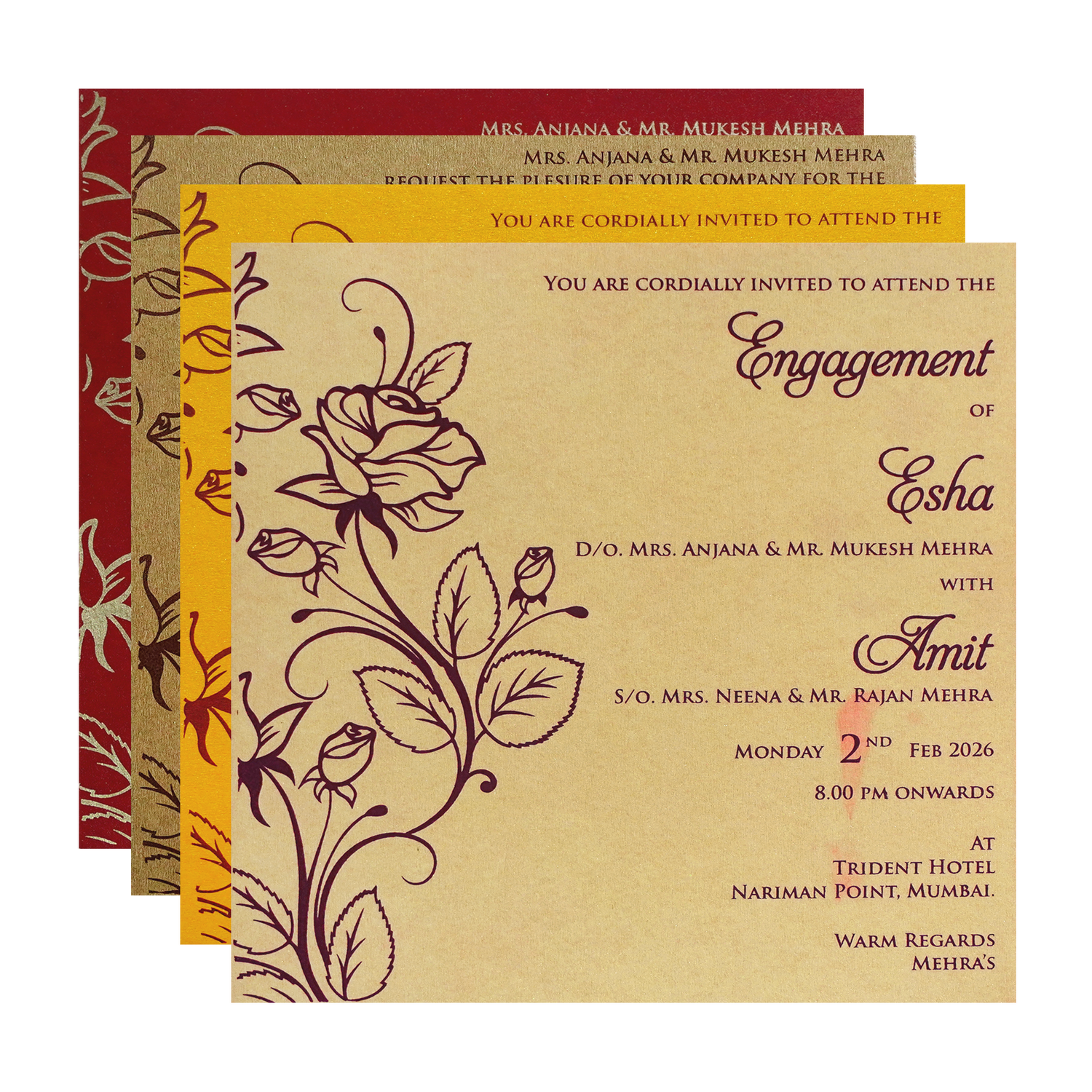 Red Floral Cutout Wedding Invitation Card-King of Cards