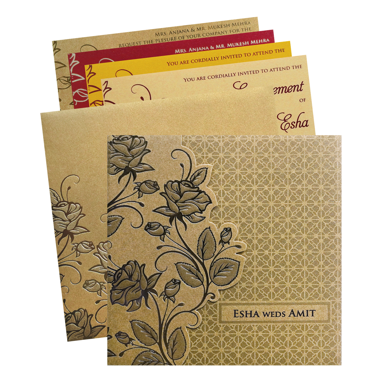Gold Floral Cutout Wedding Invitation Card-King of Cards
