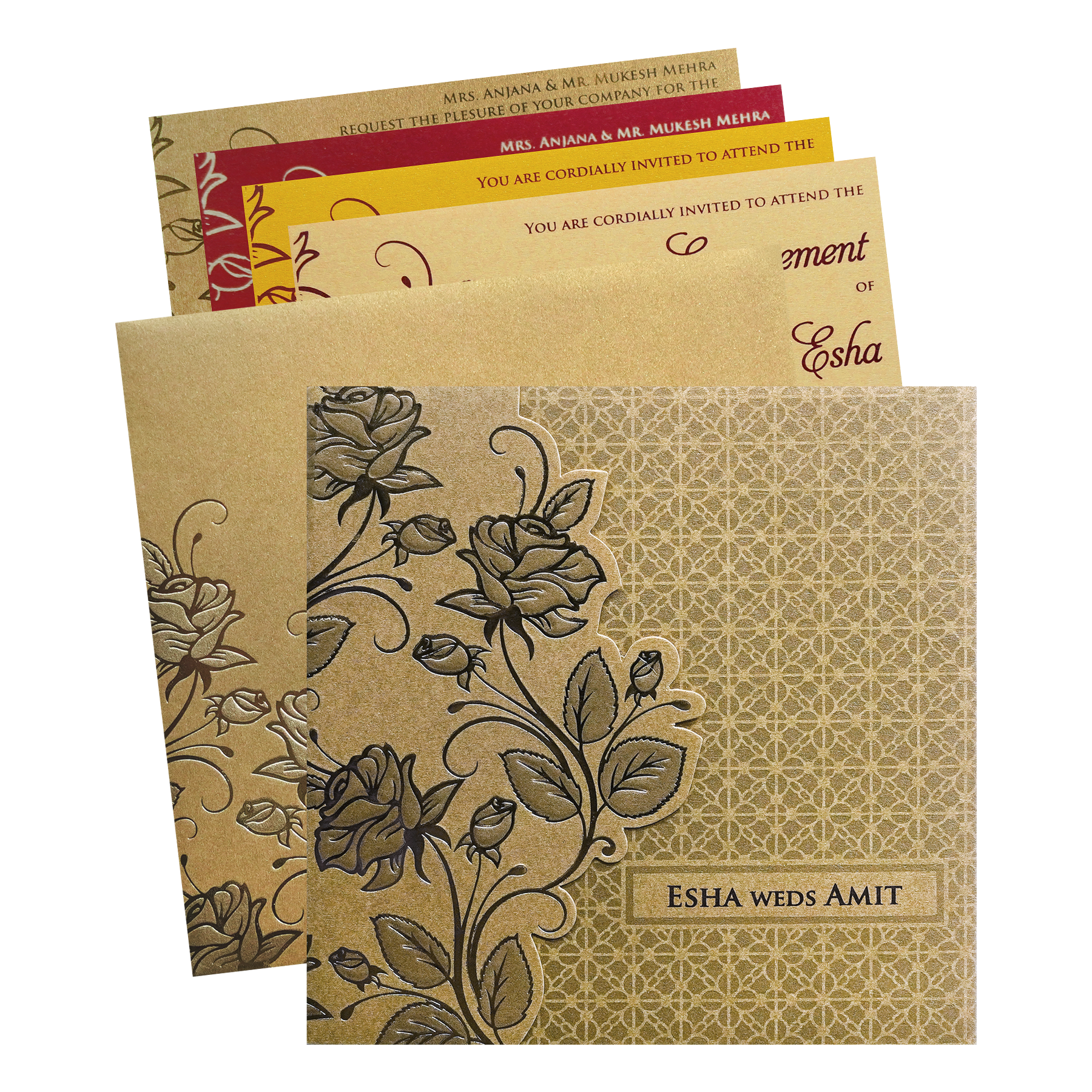 Gold Floral Cutout Wedding Invitation Card-King of Cards