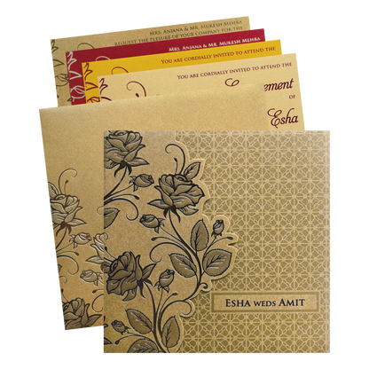 Gold Floral Cutout Wedding Invitation Card-King of Cards