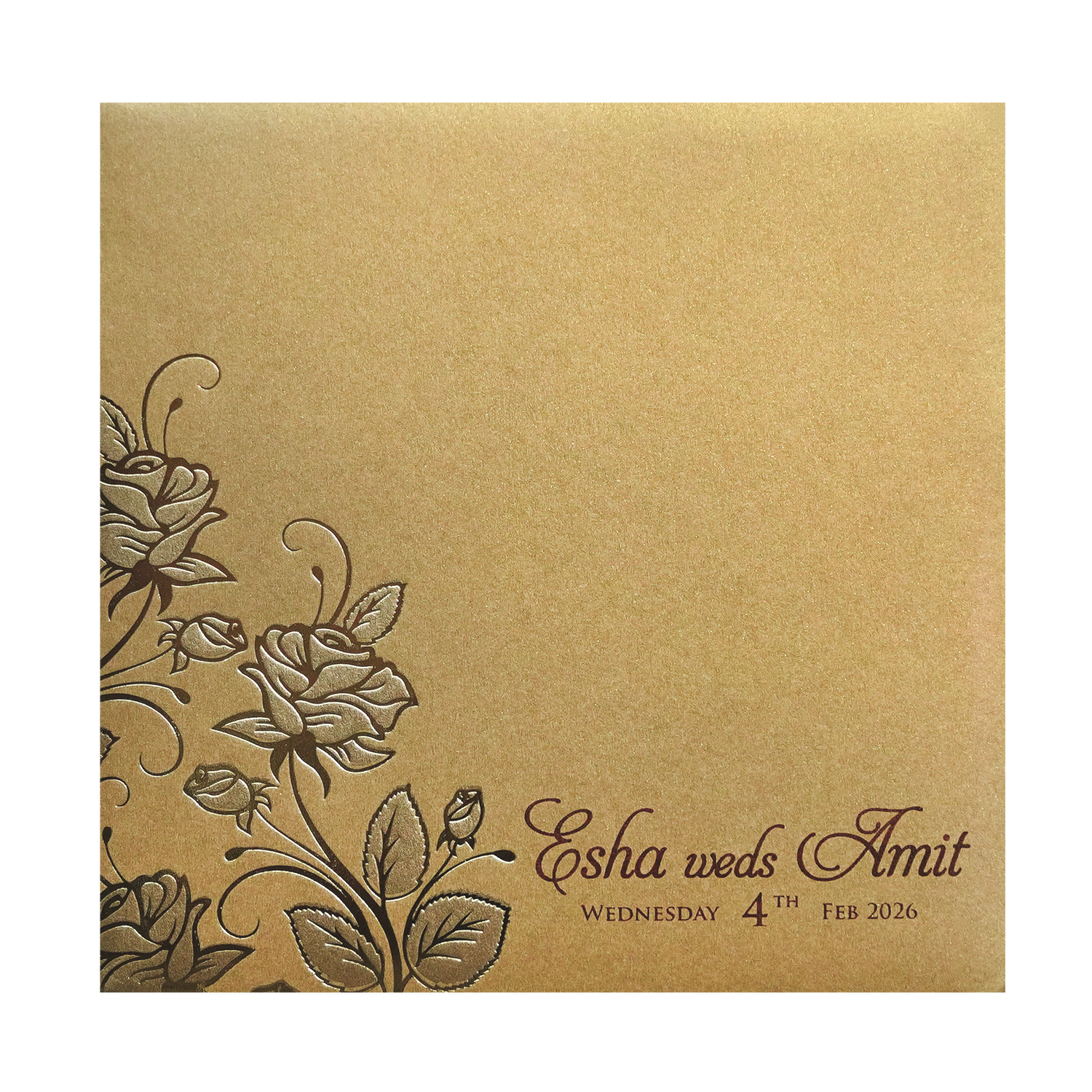 Gold Floral Cutout Wedding Invitation Card-KPR06240