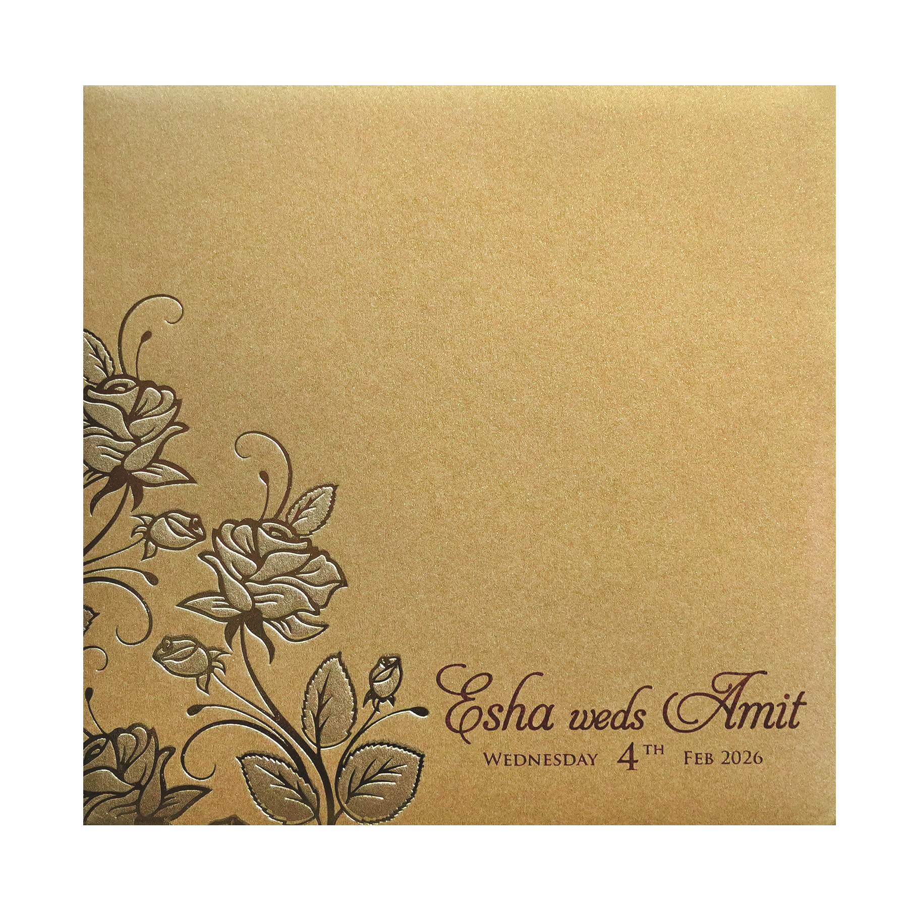 Gold Floral Cutout Wedding Invitation Card-KPR06240