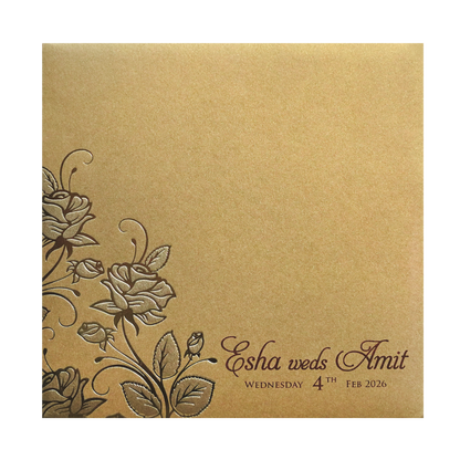 Gold Floral Cutout Wedding Invitation Card-KPR06240
