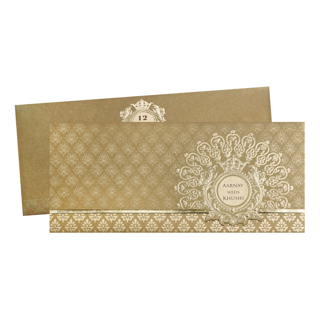 Classic Gold Embossed Regal Wedding Invitation Card-KPR06260