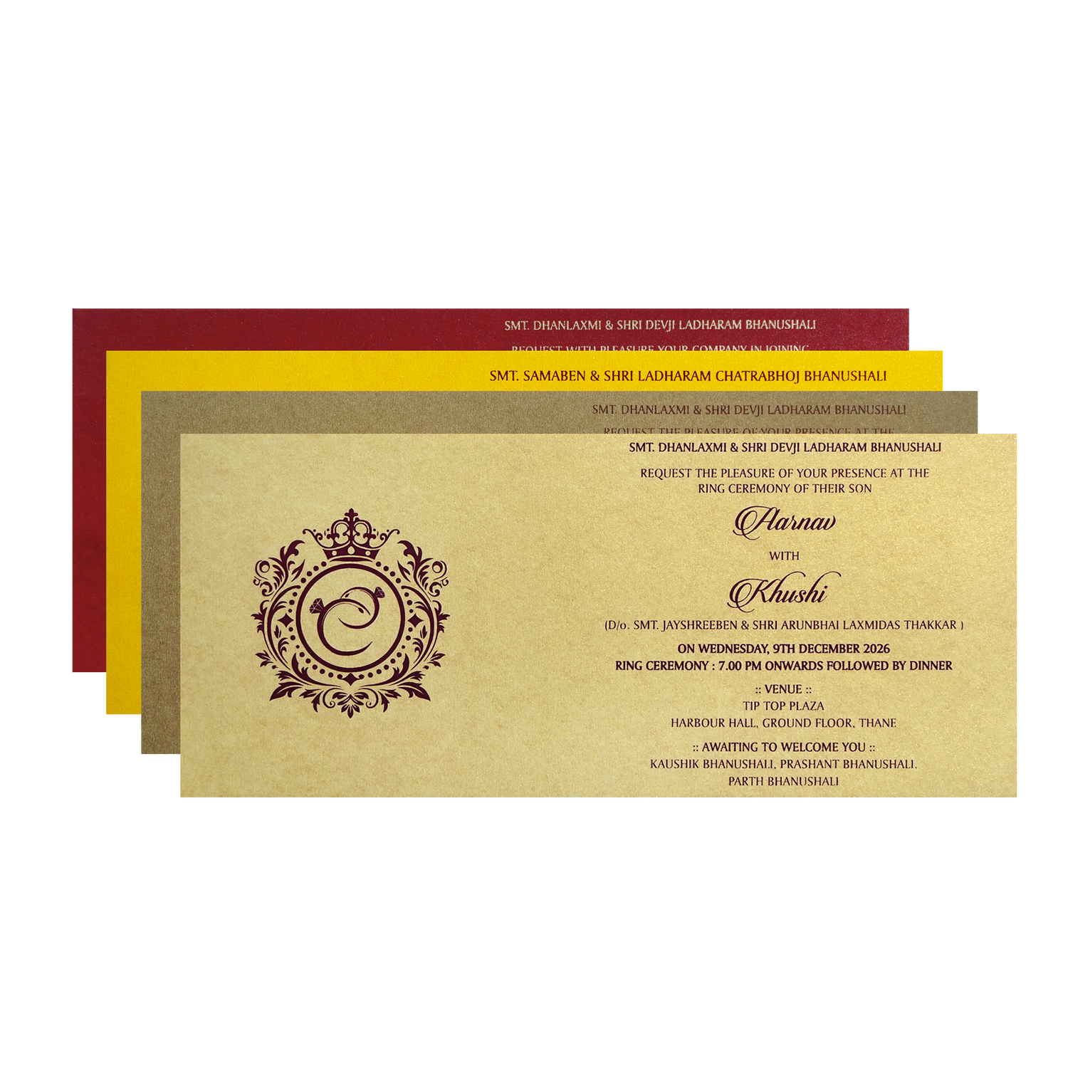 Classic Gold Embossed Regal Wedding Invitation Card-KPR06260