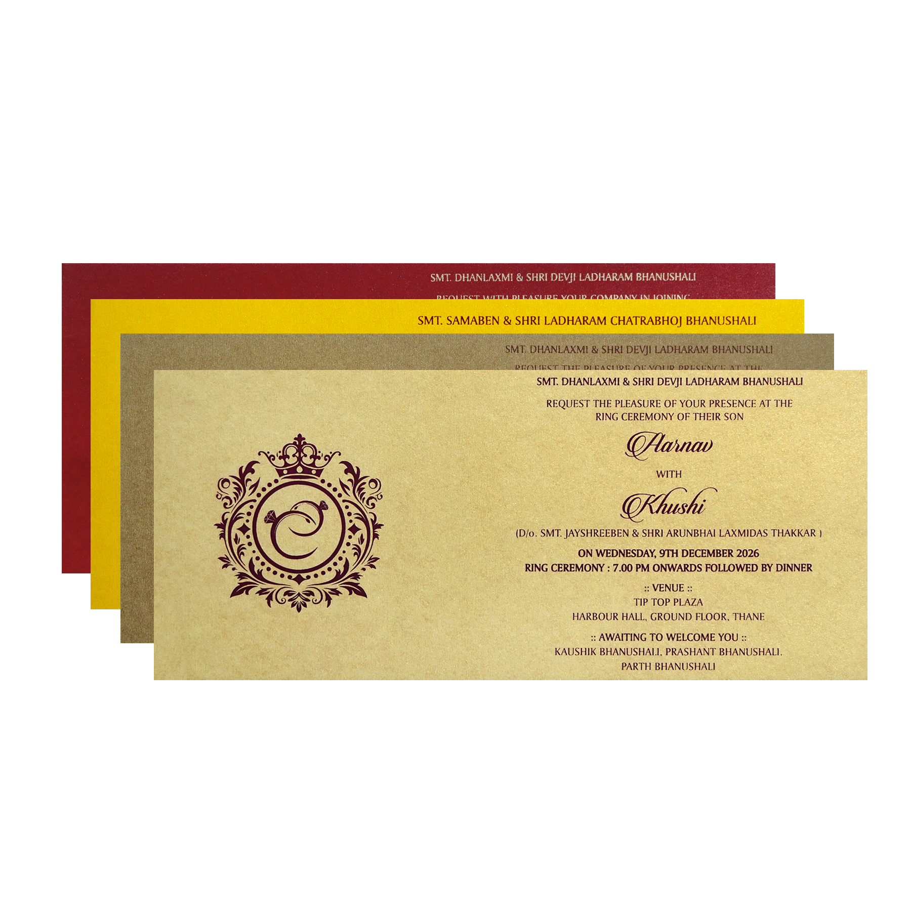Classic Gold Embossed Regal Wedding Invitation Card-KPR06260