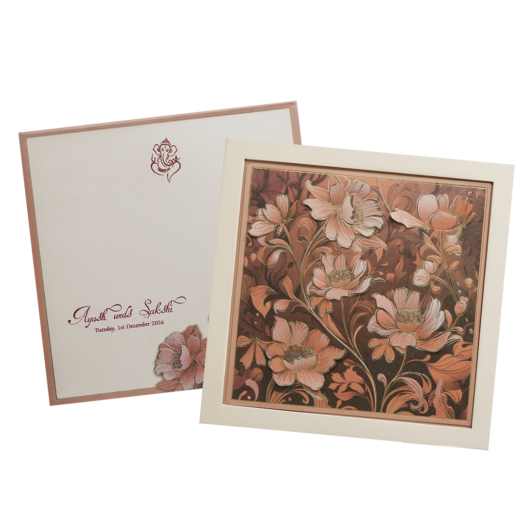 Copper Floral Embossed Luxury Wedding Invitation Card-King of Cards
