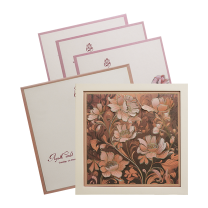 Copper Floral Embossed Luxury Wedding Invitation Card-King of Cards